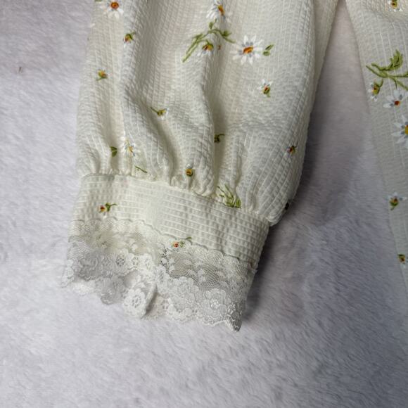 Vtg 70’s Prairie Wrap Dress Women Large Daisy Maxi Cottagecore Lace Long Sleeve - Picture 5 of 7